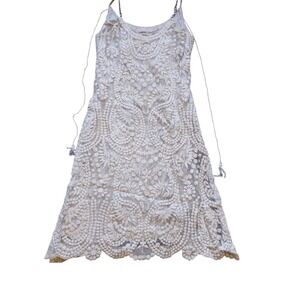 SANA SAFINAZ Cream Embroidered Dress with Pearls | Silk-Lined Size – Small